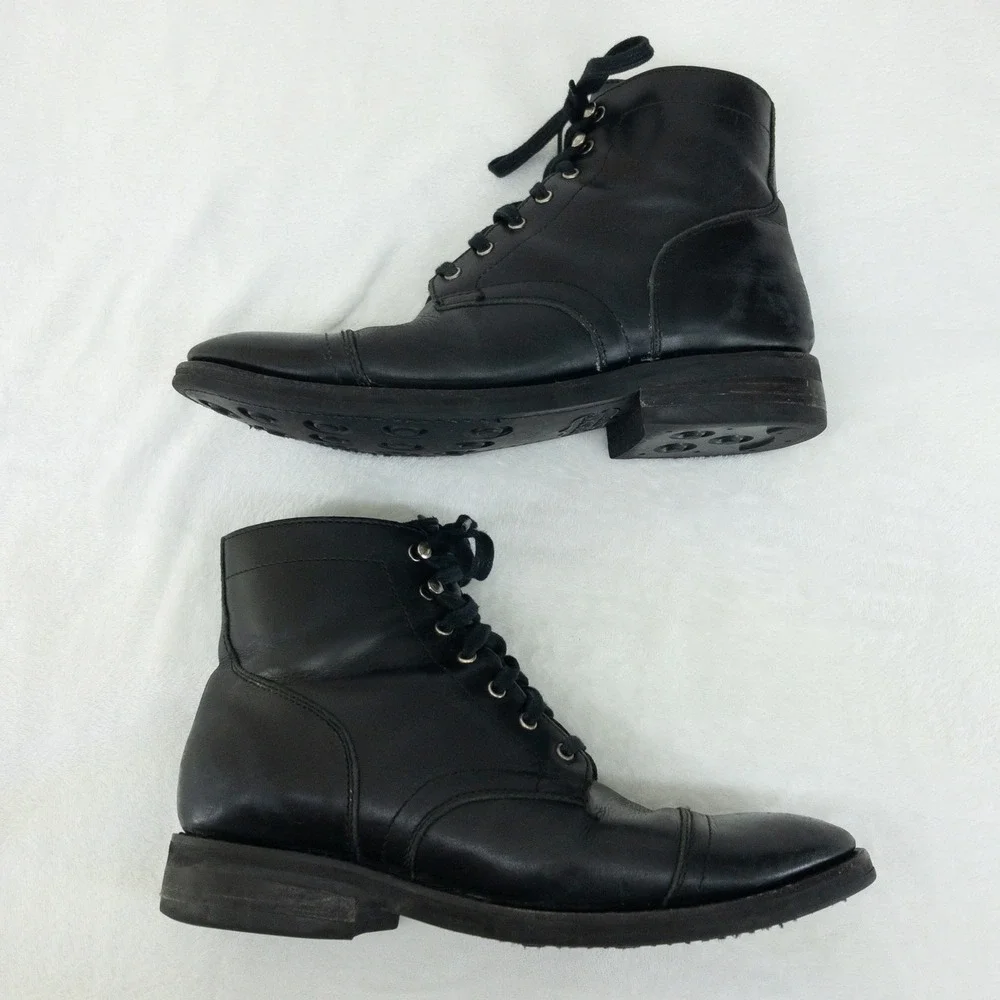 Thursday Boot Company Captain Boots Mens 9.5 Black Leather Cap Toe Hand Made